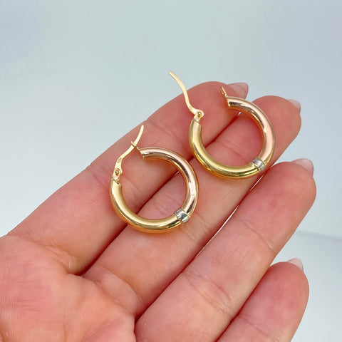 Candongas Redondas Lisas Tres oros 18k 3 Gr / 2,4 Cm  *