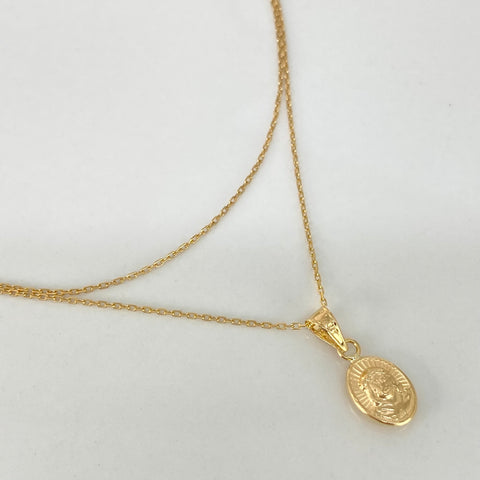 Set Cadena ● Aro Seguido + Dije Rostro Cristo Mini Oro amarillo 18k 1,54 Gr / 1 mm / 45 Cm *