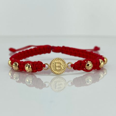 Pulsera tejida Herraje Letra B / BD 6uni 5mm / Hilo Rojo Oro amarillo 18k 1,08 Gr *