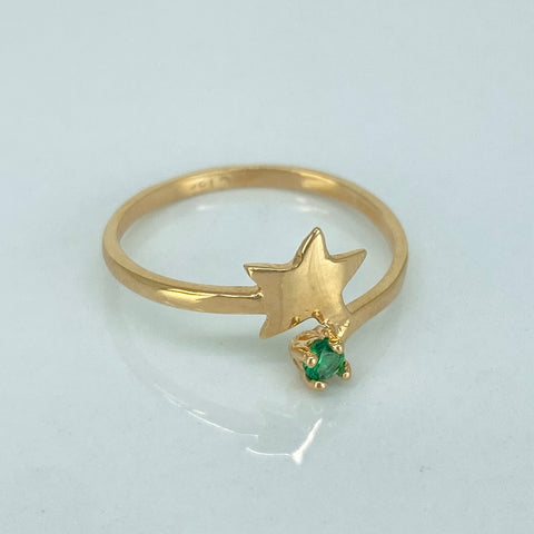 Anillo Estrella Circon Verde Oro amarillo 18k / Talla 6 3/4 / 1,5 Gr