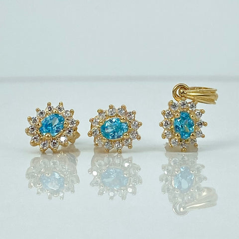 Dije + Topos Circones Blancos Celestes Oro amarillo 18k 3,5 Gr / 8 mm / 1,6 Cm *