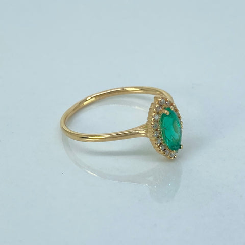 Anillo Marquiz Esmeralda 38PTS Diamantes 8PTS Oro amarillo / Talla 5 3/4 / 1,65 Gr *