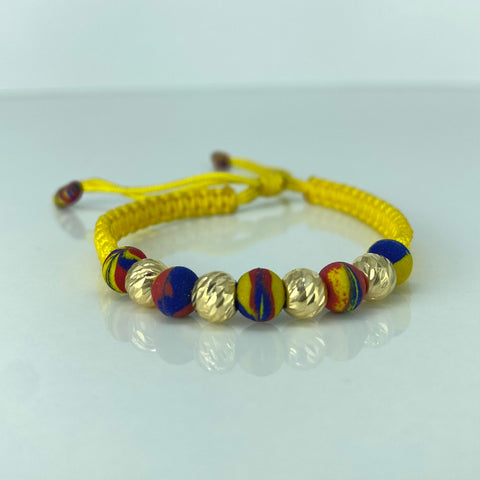 Pulsera tejida Colombia Bolas Diamantadas 4uni 6mm Neopreno Hilo Amarillo Oro amarillo 0,54 Gr *