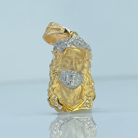 Dije Rostro Cristo Jesus Circones Blancos Oro amarillo y Oro blanco 18k 3,72 Gr / 2,8 Cm  †
