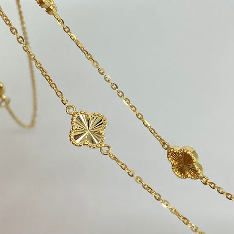 Cadena ● Aro Seguido Trebol Diamantado Oro amarillo 18k +3 / 4,42 Gr / 1 mm / 45 Cm