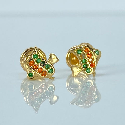 Topos Pez Circones Verdes Naranjas Oro amarillo 18k 1 Gr / 7 mm