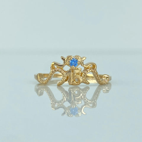 Anillo 15 Años Circon Celeste Oro amarillo 18k / Talla 6 / 1,5 Gr