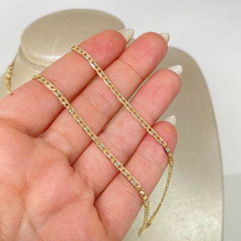 Cadena ● Escalera Plana Diamantada Tres oros 18k 6,35 Gr / 2,5 mm / 60 Cm †