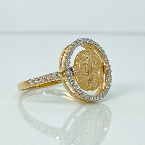 Anillo San Benito Articulable Circones Blancos Oro amarillo y Oro blanco 18k / Talla 7 / 3,42 Gr *