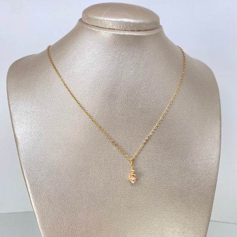Set Cadena ● Rolon + Dije Sagrado Corazon Circon Rosa Oro amarillo 18k 1,32 Gr / 1,5 mm / 45 Cm *