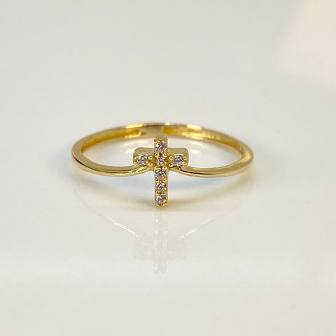 Anillo Cruz Circones Blancos Oro amarillo 18k / Talla 5 / 0,88 Gr