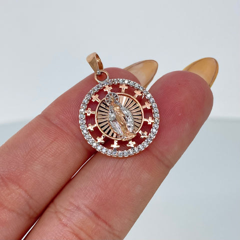 Dije Virgen Milagrosa Circones Blancos Oro blanco y Oro rosa 2,75 Gr / 2,8 Cm