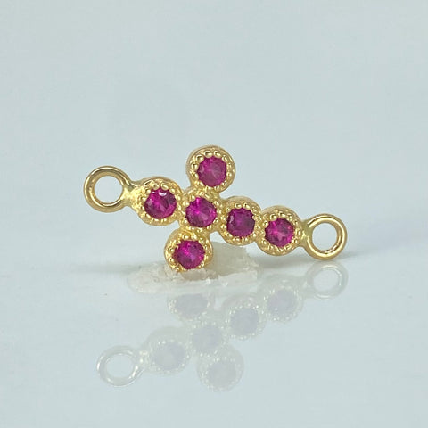 Herraje Cruz Circones Fucsias Oro amarillo 18k 1,05 Gr / 1,9 Cm *