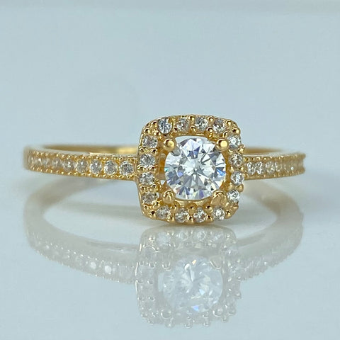 Anillo Solitario Circones Blancos Oro amarillo / Talla 7 1/4 / 2,2 Gr
