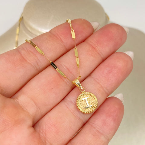 Set Cadena ● Flor Espejo + Dije Letra I Oro amarillo 18k 2,1 Gr / 1,7 mm / 45 Cm †