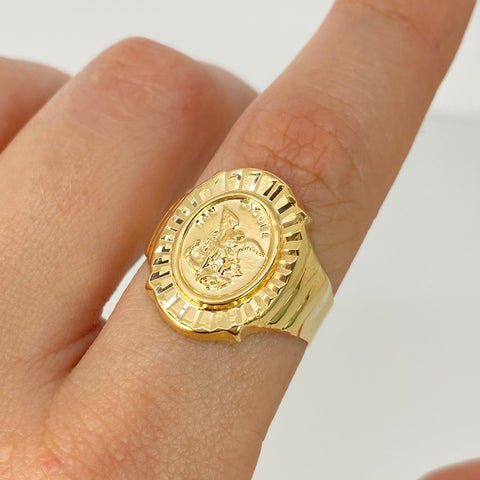 Anillo Sello San Miguel Arcangel Oro amarillo 18k / Talla 9 / 3,3 Gr