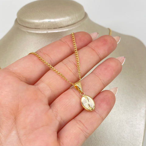 Set Cadena ● Cubana + Dije Grano Cafe Oro amarillo 18k 2,36 Gr / 2 mm / 50 Cm *