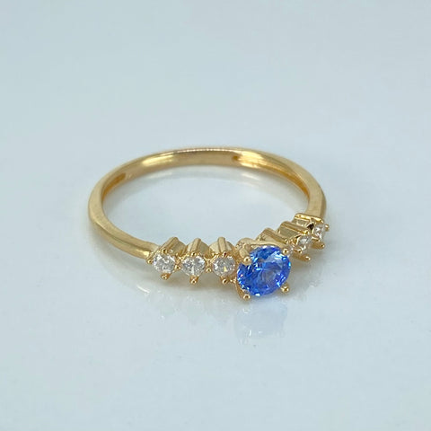 Anillo Solitario Churumbela Circones Blancos Azul Oro amarillo / Talla 6 / 1,6 Gr †