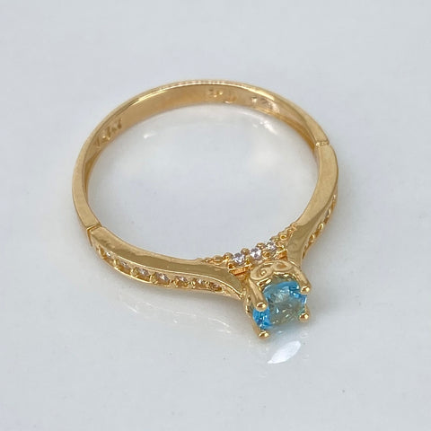 Anillo Solitario Circones Azul Cielo Y Blancos Oro amarillo 18k / Talla 6 1/4 / 1,90 Gr †
