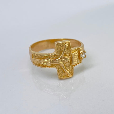 Anillo Cruz Cristo Circon Blanco Oro amarillo 18k / Talla 6 / 2,90 Gr *