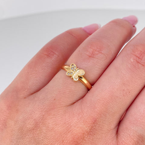 Anillo Mariposa Circones Blancos Oro amarillo / Talla 5 1/4 / 1 Gr