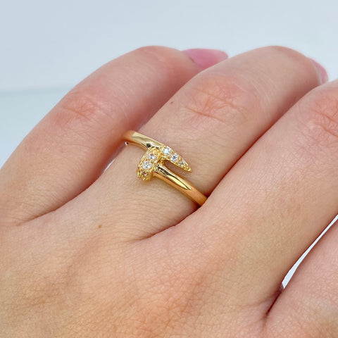 Anillo Clavo CT Circones Blancos Oro amarillo 18k / Talla 7 1/4 / 1,8 Gr *