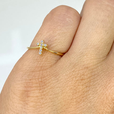 Anillo Cruz Circones Blancos Oro amarillo 18k / Talla 5 / 0,88 Gr