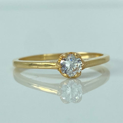 Anillo Solitario Circon Blanco Oro amarillo / Talla 6 1/2 / 1,91 Gr *