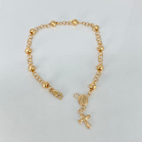 Pulso Denario Bolas Diamantadas 5mm Oro amarillo 3,60 Gr / 19,3 Cm *