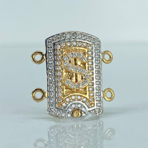 Herraje Signo Dolar Circones Blancos Oro amarillo y Oro blanco 18k 3,48 Gr / 2 Cm  *
