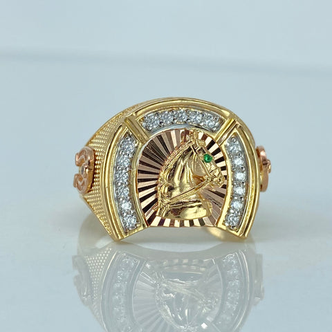 Anillo Caballo Circones Blancos Verdes Tres oros / Talla 10 1/4 / 7,75 Gr