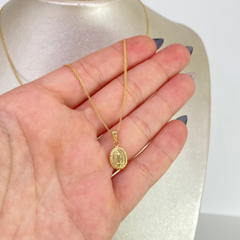 Set Cadena ● Mini China + Dije Guadalupe Oro amarillo 18k 2,43 Gr / 1,1 mm / 50 Cm *