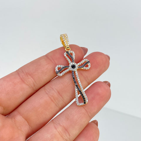 Dije Cruz Circones Blancos Y Negros Oro amarillo 18k 3,84 Gr / 4,5 Cm  *