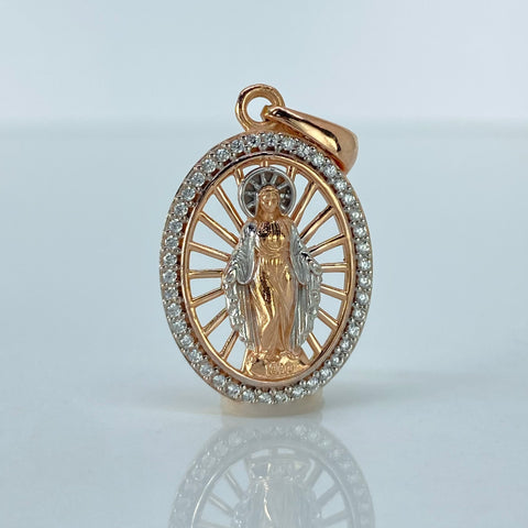 Dije Virgen Milagrosa Circones Blancos Oro blanco y Oro rosa 3,15 Gr / 2,8 Cm