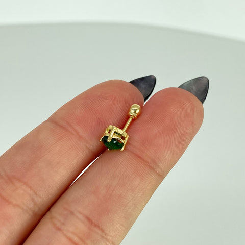Piercing Circon Corazon Verde  / Oro Amarillo 18k (Joya) / 0,65gr / 5.3mm / (Oreja)