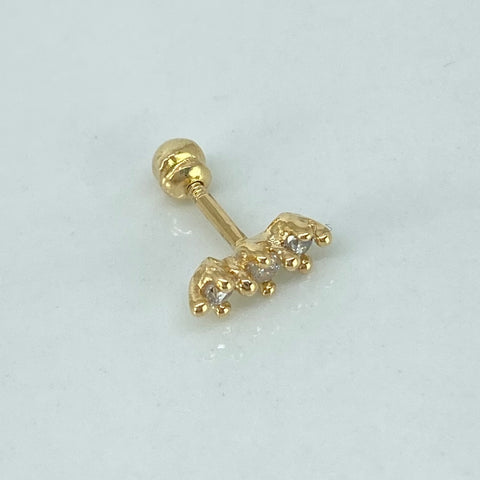 Piercing Tres Circones Blancos / Oro Amarillo 18k (Joya) / 0,46gr / 1.1cm / (Oreja)