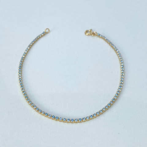 Pulso ● Mini Tennis Circones Azules Oro amarillo 18k +4 / 1,9 Gr / 1,5 mm / 17,7 Cm †