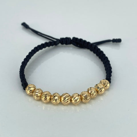 Pulsera tejida Bolas Diamantadas 10uni 6mm / Hilo Negro Oro amarillo 18k 1,37 Gr †