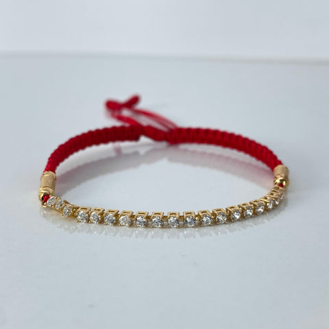 Pulsera tejida Herraje Circones Blancos / BD 4uni 3mm / Cilindros Hilo Rojos Oro amarillo y Oro rosa 1,71 Gr †