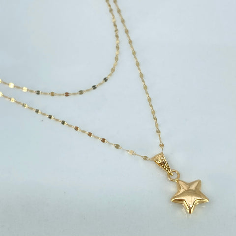 Set Cadena Crispeta + Dije Estrella Oro amarillo 18k 0,7 Gr / 1 mm / 50 Cm *