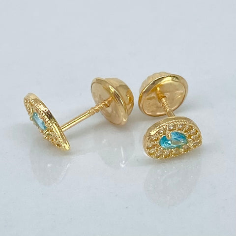 Topos Lagrima Circon Celeste Blancos Oro amarillo 18k 0,85 Gr / 5,3 mm †