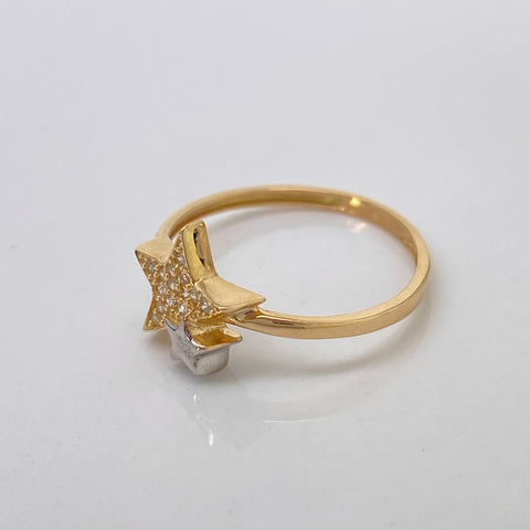 Anillo Estrellas Circones Blancos Oro amarillo y Oro blanco 18k / Talla 7 1/5 / 1,75 Gr