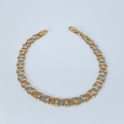 Pulso ● Rombos Tres oros 18k +4 / 5,55 Gr / 5,3 mm / 18,5 Cm *