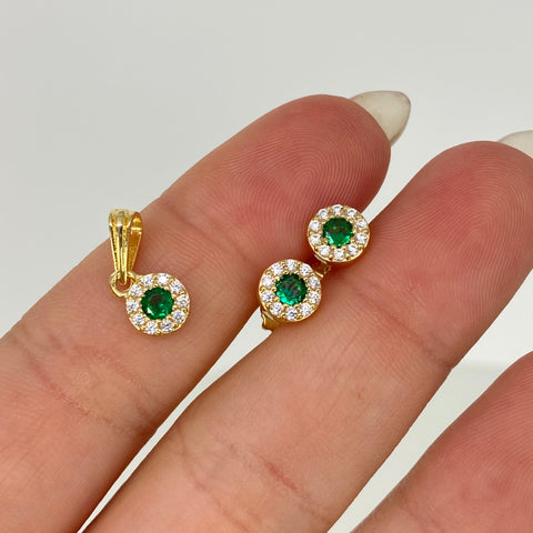 Dije + Topos Circulo Circones Blancos Verde Oro amarillo 18k 2,02 Gr / 6 mm / 1,3 Cm