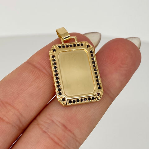 Dije Placa Rectangular Circones Negros Oro amarillo 18k 3,12 Gr / 3 Cm *