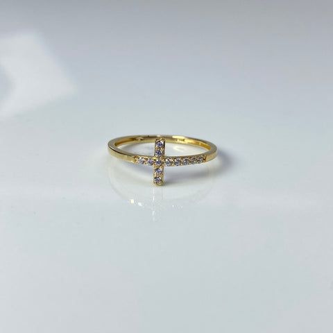 Anillo Cruz Circones Blancos Oro amarillo 18k / Talla 6 / 1,19 Gr