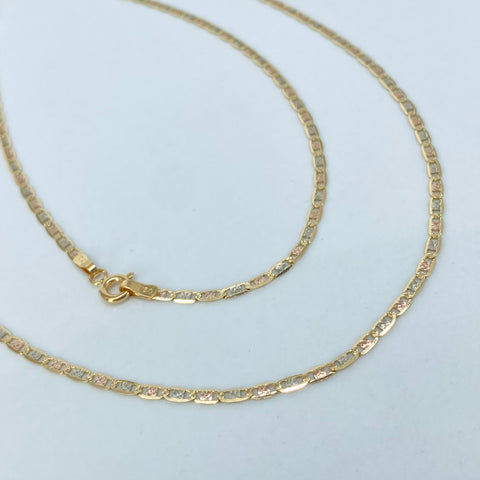 Cadena ● Escalera Plana Diamantada Tres oros 18k 4,34 Gr / 2 mm / 60 Cm *