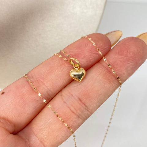 Set Cadena ● Crispeta + Dije Corazon Oro amarillo 18k 0,65 Gr / 1 mm / 45 Cm †