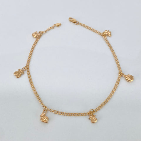 Tobillera Aro Seguido Dije Mariposa/Mariquita/Vaca/Caracol/Oso/Ballena Oro amarillo 3,88 Gr / 2,2 mm / 25,3 Cm †
