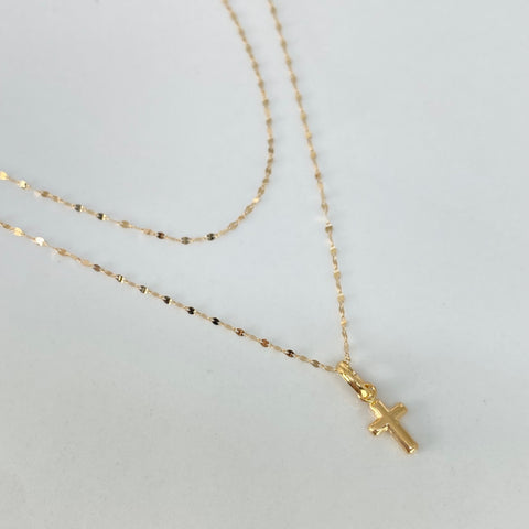 Set Cadena ● Crispeta + Dije Cruz Oro amarillo 18k 0,55 Gr / 1 mm / 50 Cm